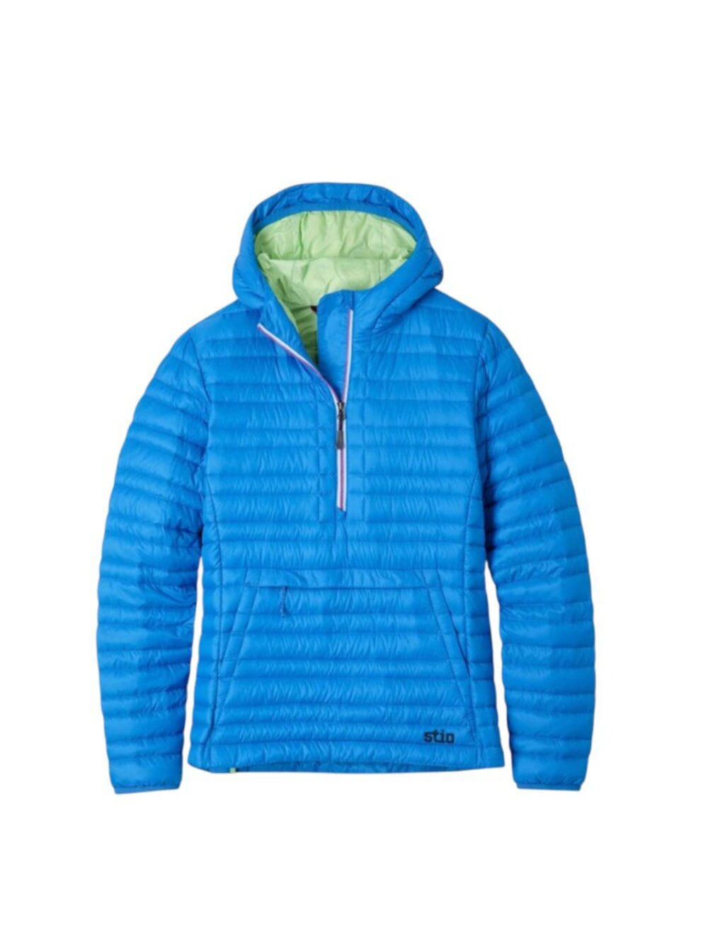 Stio Pinion Down Filled Pullover Jacket Womens XL Royal Blue Hooded 1/2 Zip Coat